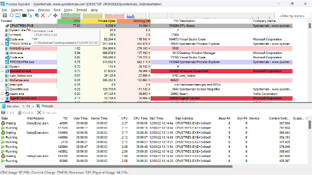 Process Explorer 메인화면1