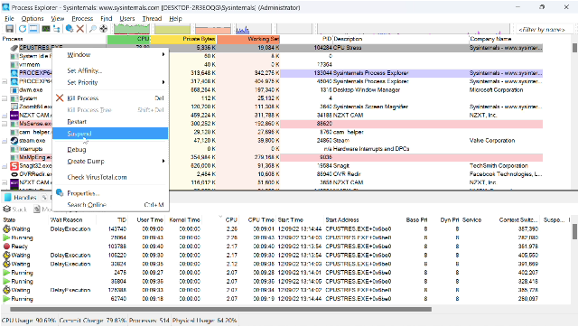 Process Explorer 메인화면2