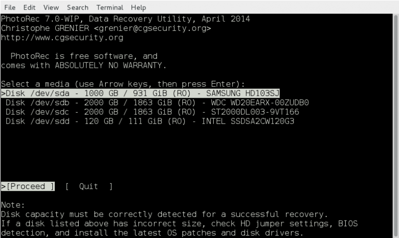 TestDisk 메인화면2