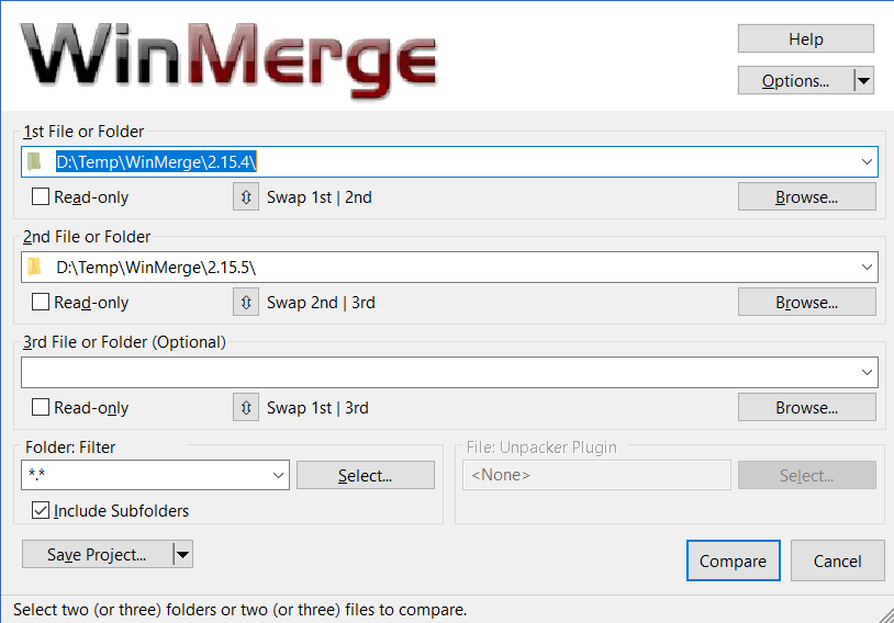 WinMerge 메인화면3