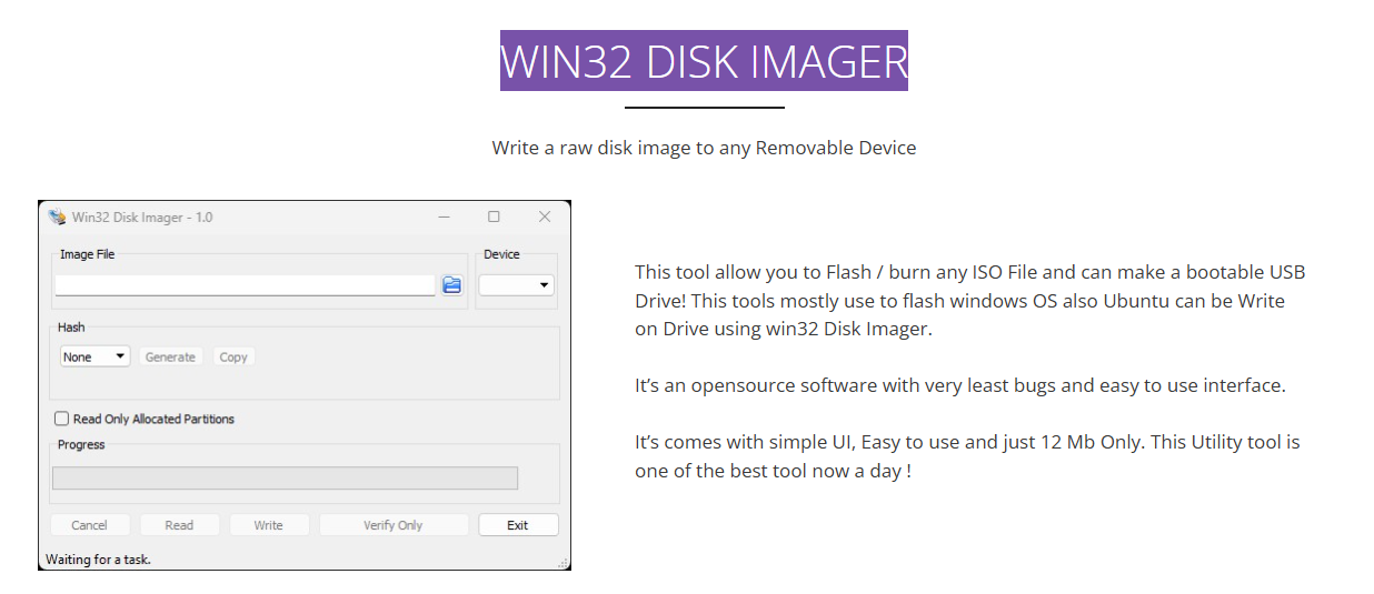 Win32 Disk Imager 메인화면1