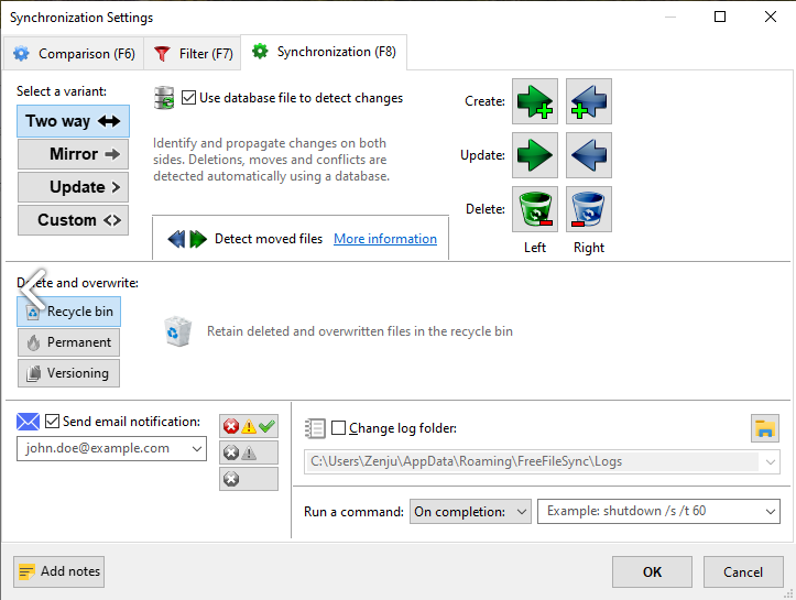 FreeFileSync 메인화면3